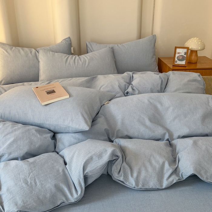 91家纺网 家纺一手货源 找家纺 恋之语 2025新款全棉纯棉色织被套单品单被套被套单件 条纹蓝