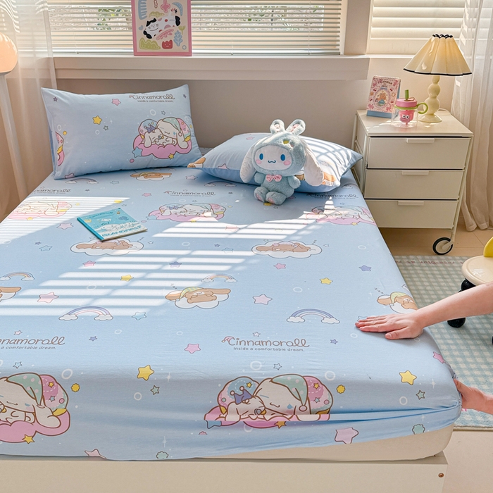 91家纺网 家纺一手货源 找家纺 呗旺鹿 2025新款正版三丽鸥全棉13372单品床笠 彩虹玉桂狗