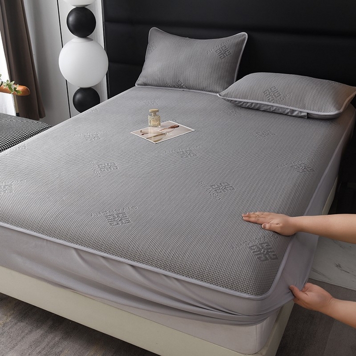 91家纺网 家纺一手货源 找家纺 绒多多 2025新款A类凉感冰豆豆席子凉席床笠款 绅士灰