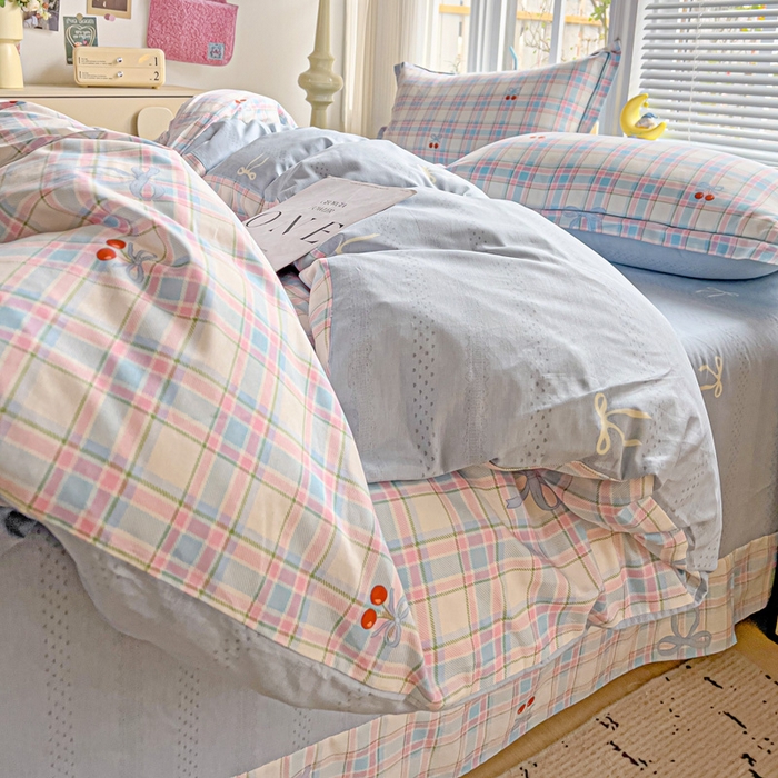 91家纺网 家纺一手货源 找家纺 暖芯优选 2025新款全棉纯棉一字绣四件套系列 樱桃派