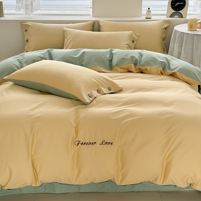 91家纺网 家纺一手货源 找家纺 艾迪尚家纺 2025新款A类纯色双拼长绒棉纯棉刺绣系列单品被套 被套单件（有单品 可定制） 黄芽翠眠