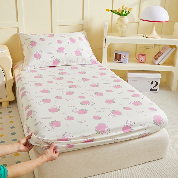 91家纺网 家纺一手货源 找家纺 ds生活馆 2025新款儿童纯棉精梳棉系列单床笠 草莓生活