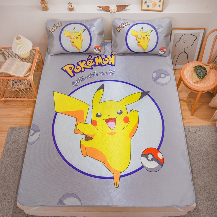 91家纺网 家纺一手货源 找家纺 ds生活馆 2025新款大版卡通牛奶丝凉席宝可梦