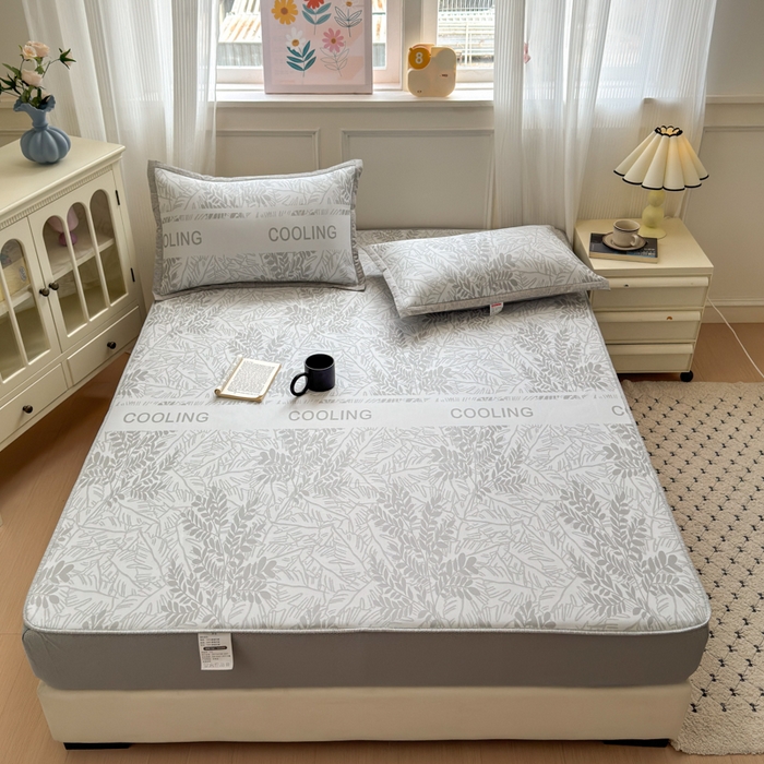 91家纺网 家纺一手货源 找家纺 花漾家居 2025新款A类色织提花PE凉感丝凉席三件套床单床笠款 床笠款-含羞灰