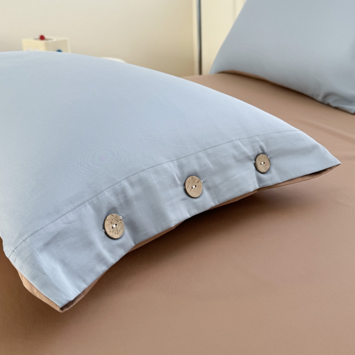 91家纺网 家纺一手货源 找家纺 2025新款A类纯色双拼长绒棉纯棉刺绣四件套 驼韵蓝调