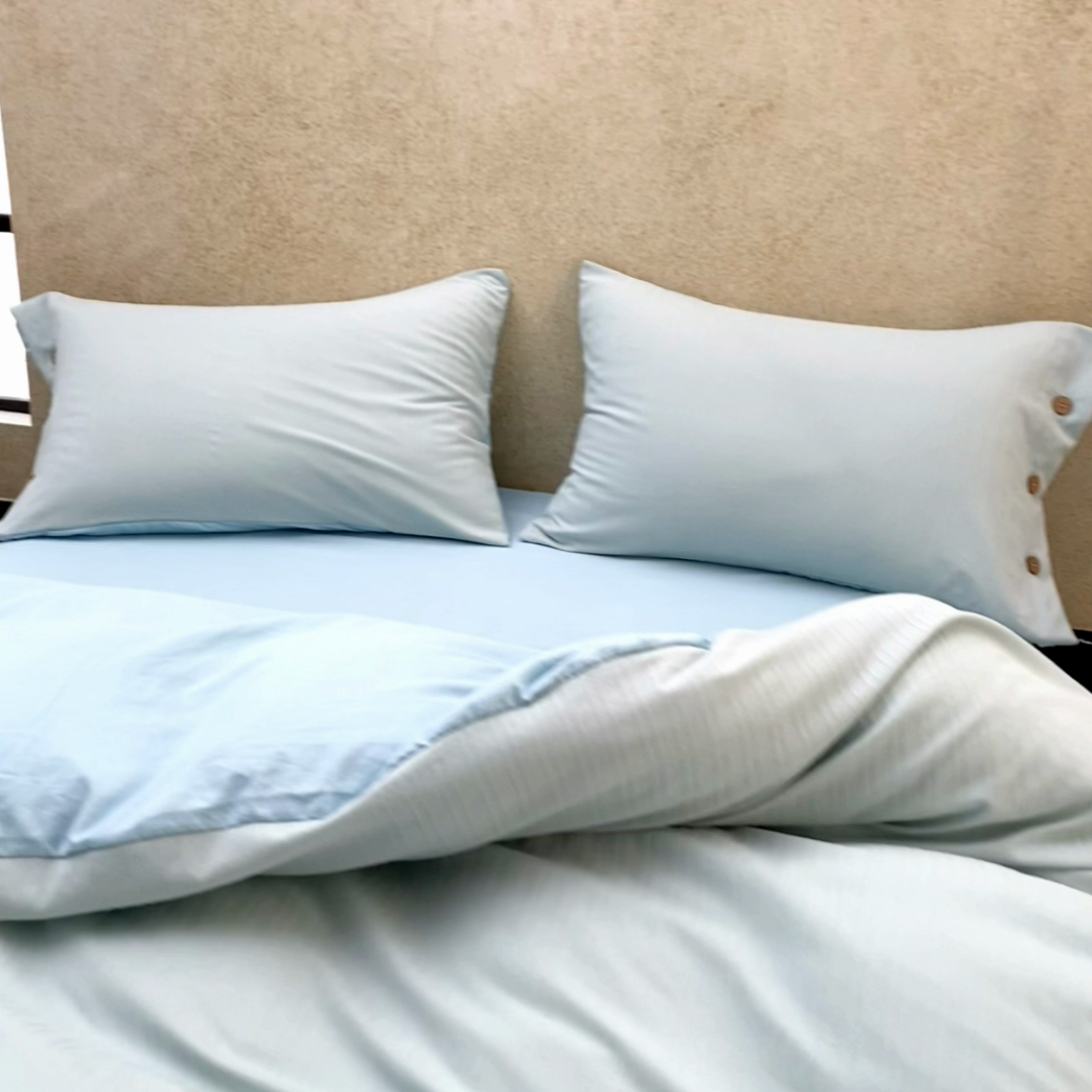 91家纺网 家纺一手货源 找家纺 恋之语 2025新款亲肤舒适提花纽扣款四件套 赛琳娜-天蓝