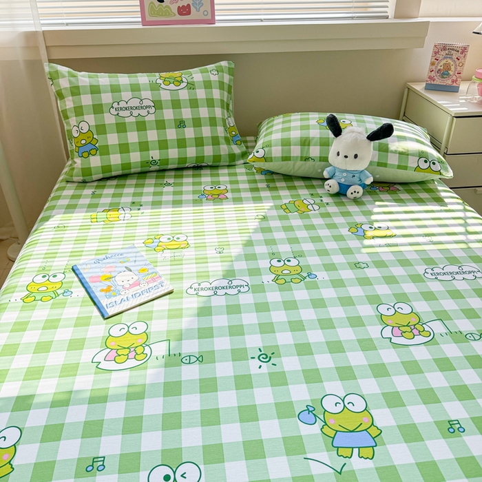 91家纺网 家纺一手货源 找家纺 呗旺鹿 2025新款正版三丽鸥全棉13372单品床笠 格子大眼蛙