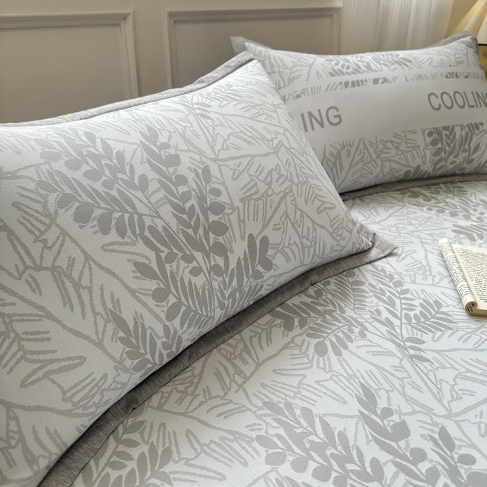 91家纺网 家纺一手货源 找家纺 花漾家居 2025新款A类色织提花PE凉感丝凉席三件套床单床笠款 床单款-含羞灰