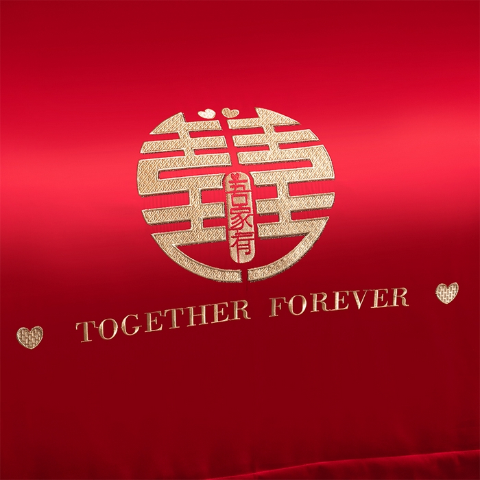 91家纺网 家纺一手货源 找家纺 博之洋婚庆 2025新款全棉长绒棉刺绣新中式婚庆系列多件套 幸福相伴