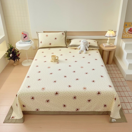 91家纺网 家纺一手货源 找家纺 （总）春皖家纺 2025新款A类全棉简约老粗纱布四件套风格一-工艺款单床单