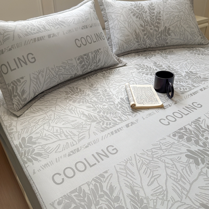 91家纺网 家纺一手货源 找家纺 花漾家居 2025新款A类色织提花PE凉感丝凉席三件套床单床笠款 床笠款-含羞灰