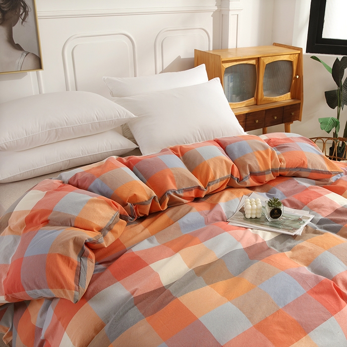 91家纺网 家纺一手货源 找家纺 恋之语 2025新款全棉纯棉色织被套单品单被套被套单件 爱玛橙