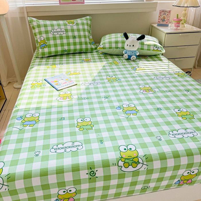 91家纺网 家纺一手货源 找家纺 呗旺鹿 2025新款正版三丽鸥全棉13372单品床笠 格子大眼蛙