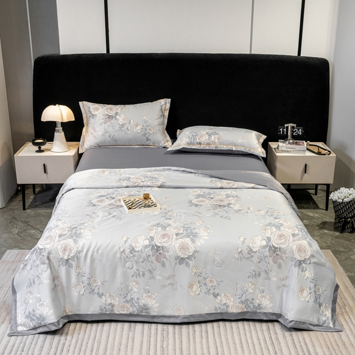 91家纺网 家纺一手货源 找家纺 归属2025新款水洗真丝夏被四件套空调被夏凉被 悦色灰