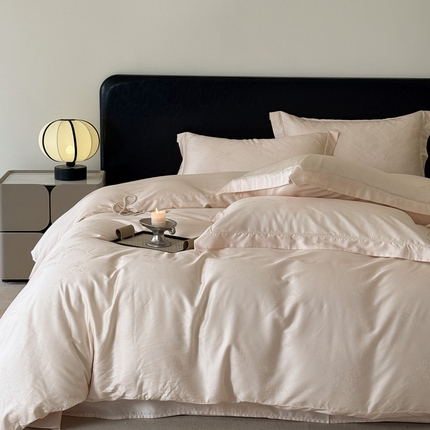 91家纺网 家纺一手货源 找家纺 莱豫家纺 2025新款天丝棉提花四件套 雪莉粉玉