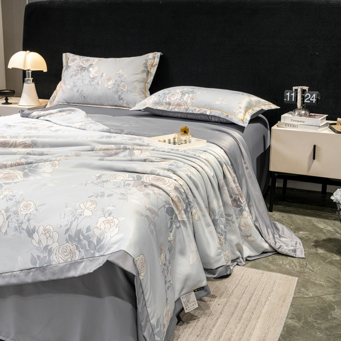 91家纺网 家纺一手货源 找家纺 归属2025新款水洗真丝夏被四件套空调被夏凉被 悦色灰