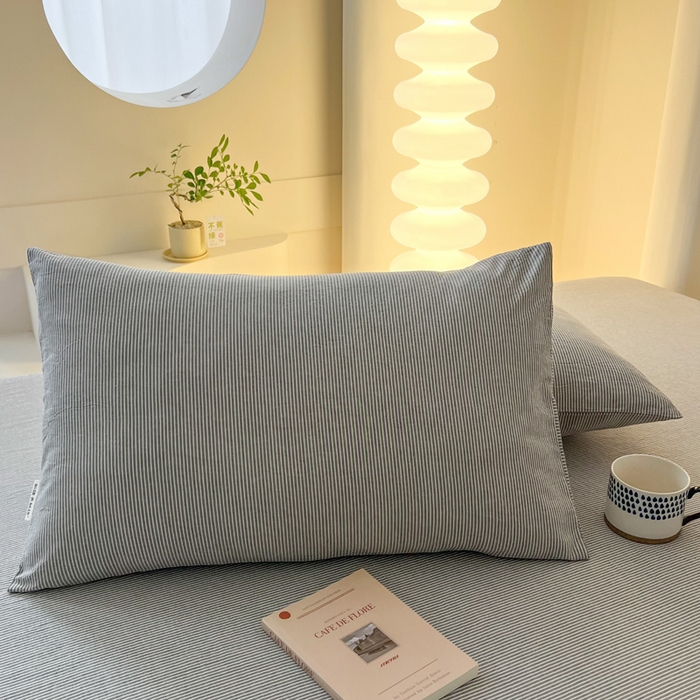 91家纺网 家纺一手货源 找家纺 恋之语 2025新款全棉纯棉色织床笠单品单床笠床笠单件 条纹灰