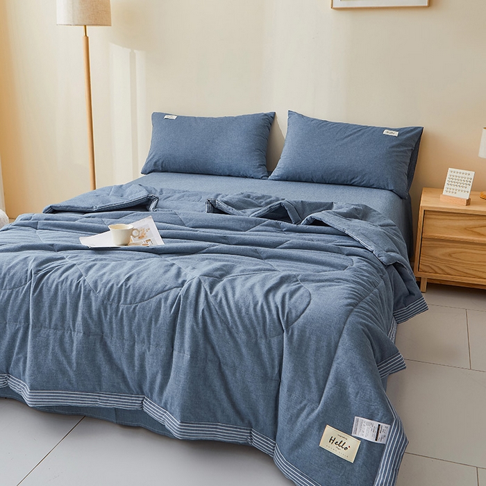 91家纺网 家纺一手货源 找家纺 恋人优选 2025新款纯棉色织水洗夏被 牛仔蓝