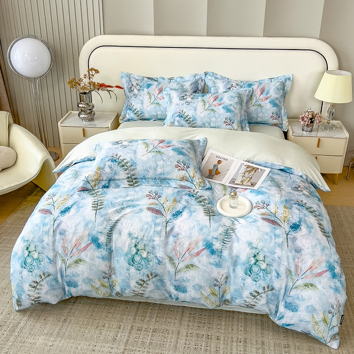 91家纺网 家纺一手货源 找家纺 芃成家纺 2025新款A类莱赛尔天丝棉四件套 春色写意-兰