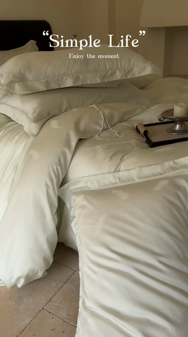 91家纺网 家纺一手货源 找家纺 莱豫家纺 2025新款天丝棉提花四件套 克莱尔绿