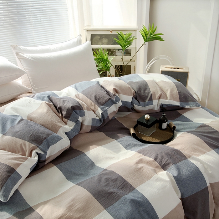 91家纺网 家纺一手货源 找家纺 恋之语 2025新款全棉纯棉色织被套单品单被套被套单件 蓝大格