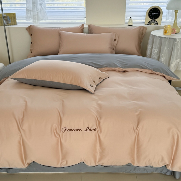 91家纺网 家纺一手货源 找家纺 艾迪尚家纺 2025新款A类纯色双拼长绒棉纯棉刺绣系列单品被套 被套单件（有单品 可定制） 杏灰双韵