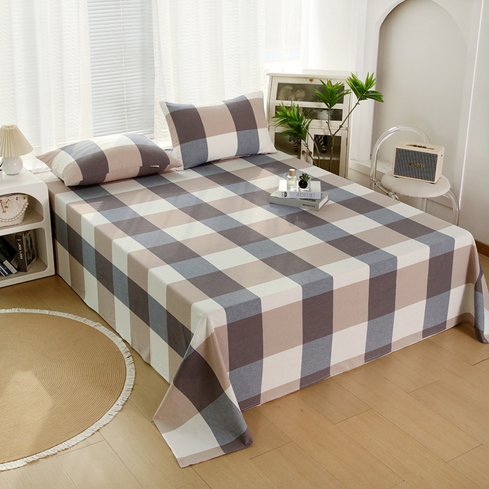 91家纺网 家纺一手货源 找家纺 恋之语家纺 2025新款全棉纯棉色织床单单品单床单床单单件 蓝大格