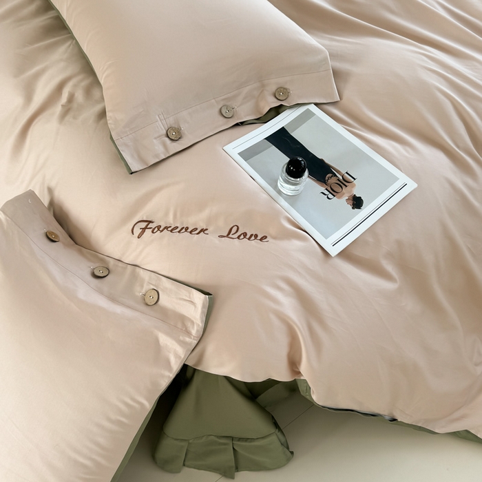 91家纺网 家纺一手货源 找家纺 2025新款A类纯色双拼长绒棉纯棉刺绣四件套 云栖竹语