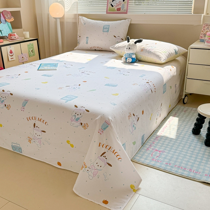 91家纺网 家纺一手货源 找家纺 呗旺鹿 2025新款正版三丽鸥全棉13372单品床单 运动帕恰狗