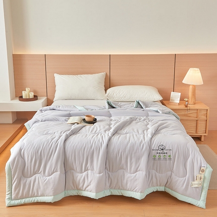 91家纺网 家纺一手货源 找家纺 易博家纺 2025新款格子纯色水洗棉无印风百分百新疆棉花夏被夏凉被被子被芯 优雅紫