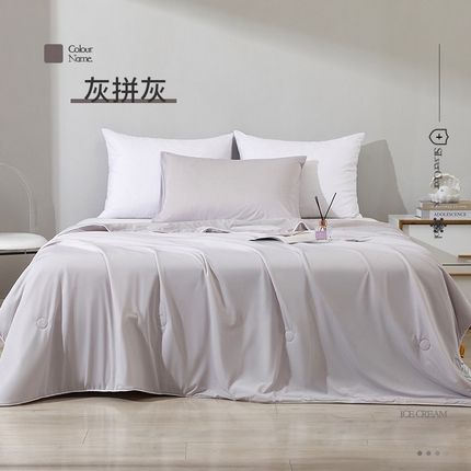 91家纺网 家纺一手货源 找家纺 萌飞 2025新款凉感科技冰淇淋夏被空调被A类云母氨纶凉感丝夏凉被空调被 灰拼灰