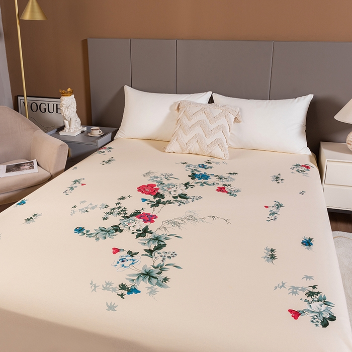 91家纺网 家纺一手货源 找家纺 居美良品 2025新款国民老上海100%全棉床单 牡丹绽放-米黄