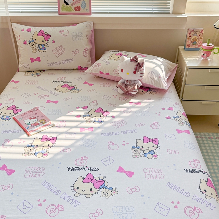 91家纺网 家纺一手货源 找家纺 呗旺鹿 2025新款正版三丽鸥全棉13372单品床单 凯蒂小熊