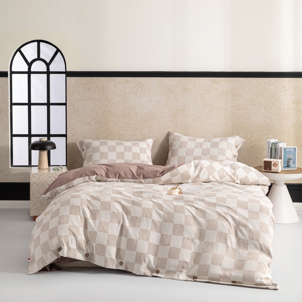 91家纺网 家纺一手货源 找家纺 恋之语 2025新款亲肤舒适提花纽扣款四件套 格律时尚-卡其