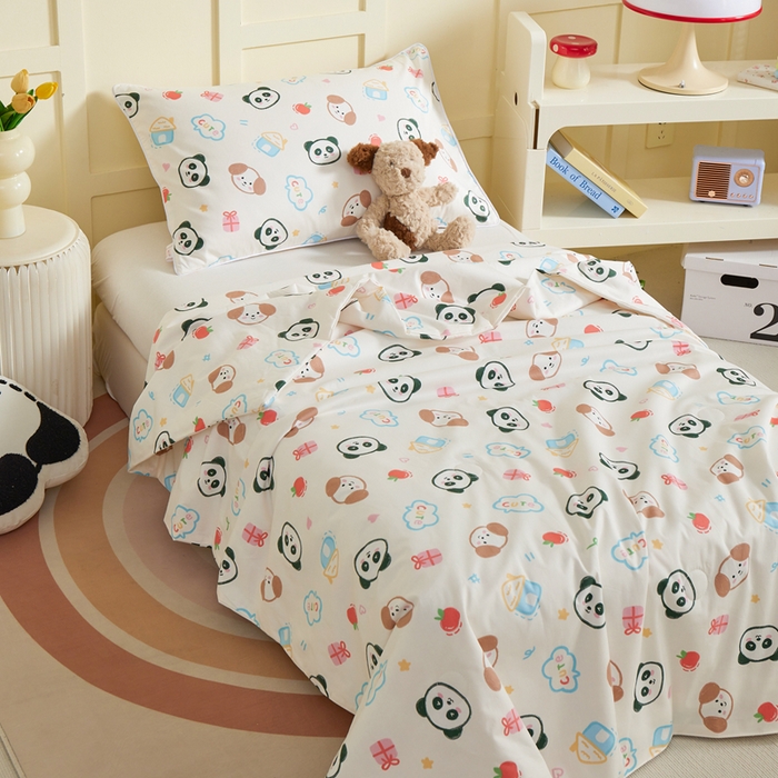 91家纺网 家纺一手货源 找家纺 ds生活馆 2025新款儿童学生纯棉精梳棉系列单夏被 小狗熊猫