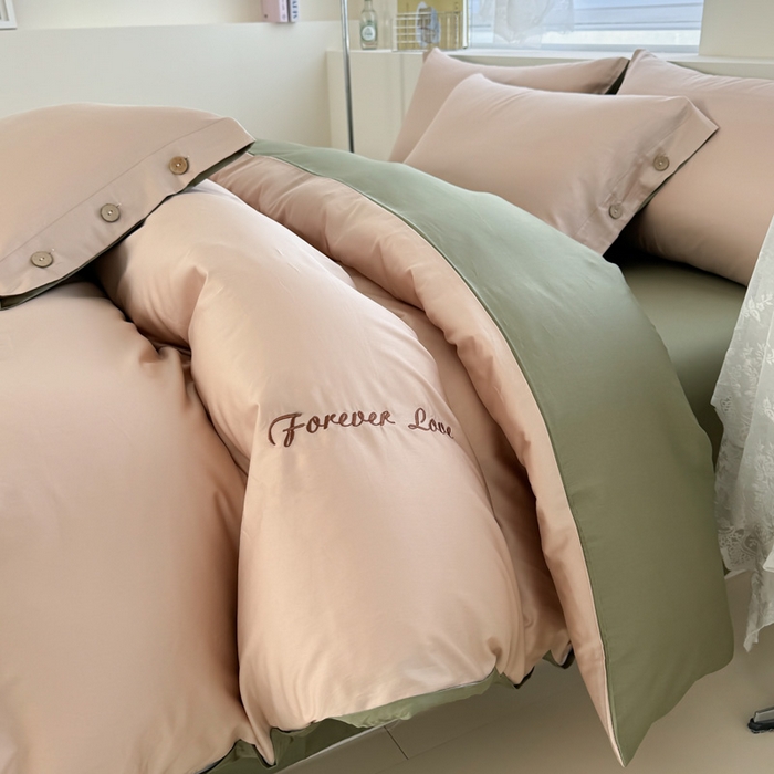 91家纺网 家纺一手货源 找家纺 2025新款A类纯色双拼长绒棉纯棉刺绣四件套 云栖竹语