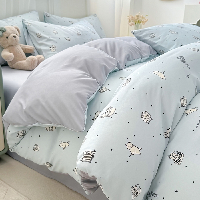 91家纺网 家纺一手货源 找家纺 丝芙妮家居2025新款水洗针织棉双层纱印花四件套 奇异猫