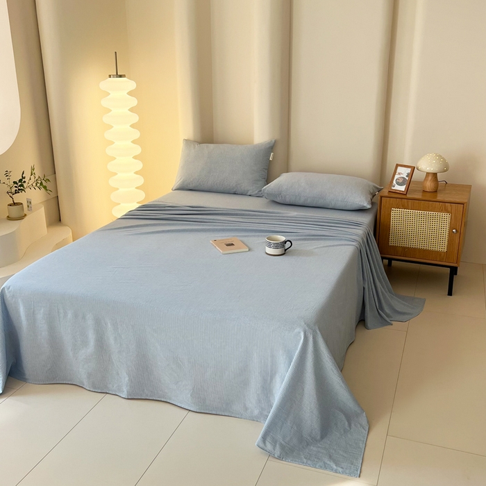 91家纺网 家纺一手货源 找家纺 恋之语家纺 2025新款全棉纯棉色织床单单品单床单床单单件 条纹蓝