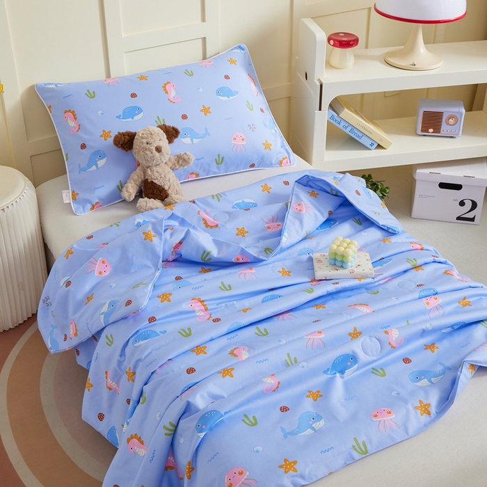 91家纺网 家纺一手货源 找家纺 ds生活馆 2025新款儿童学生纯棉精梳棉系列单夏被 海底世界