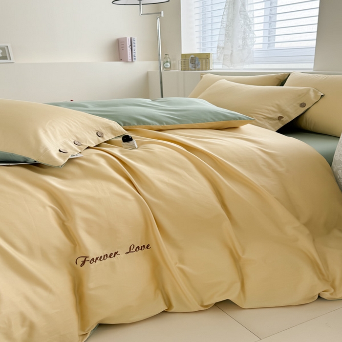 91家纺网 家纺一手货源 找家纺 艾迪尚家纺 2025新款A类纯色双拼长绒棉纯棉刺绣系列单品被套 被套单件（有单品 可定制） 黄芽翠眠