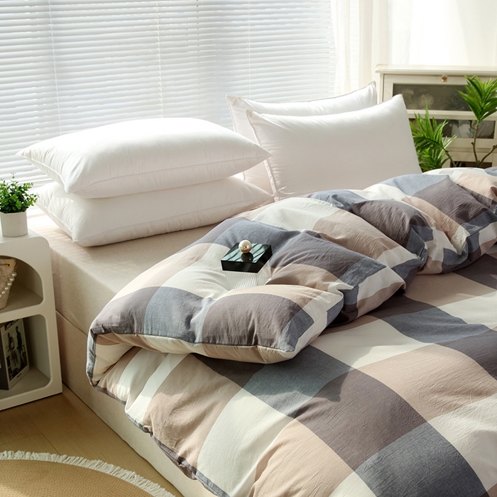 91家纺网 家纺一手货源 找家纺 恋之语 2025新款全棉纯棉色织被套单品单被套被套单件 蓝大格