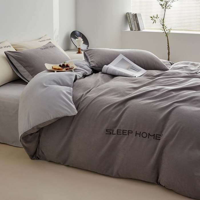 91家纺网 家纺一手货源 找家纺 恋之语 2025新款110克麻绳双拼刺绣四件套 深灰+浅灰