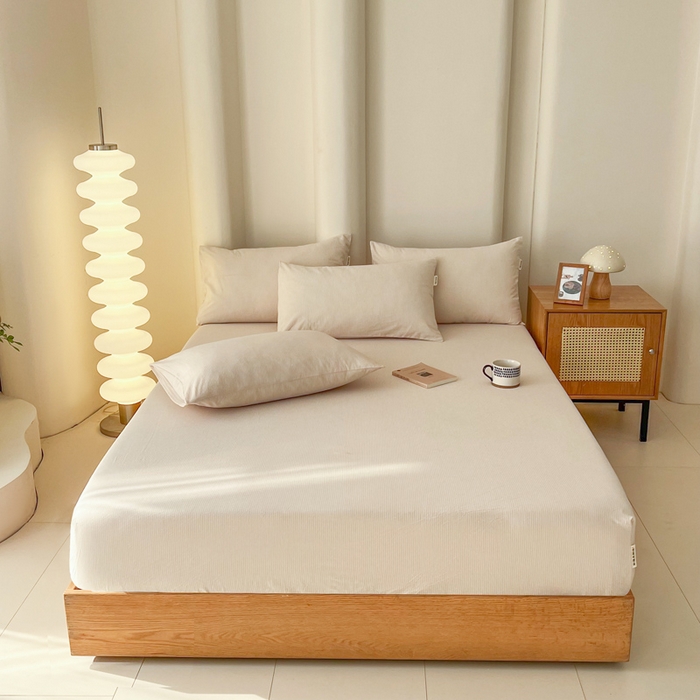 91家纺网 家纺一手货源 找家纺 恋之语 2025新款全棉纯棉色织床笠单品单床笠床笠单件 条纹咖