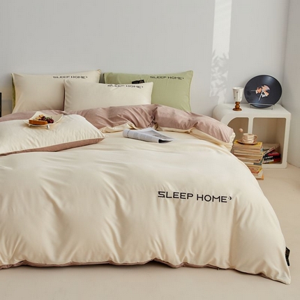 恋之语 2025新款110克麻绳双拼刺绣单被套 米黄+浅咖