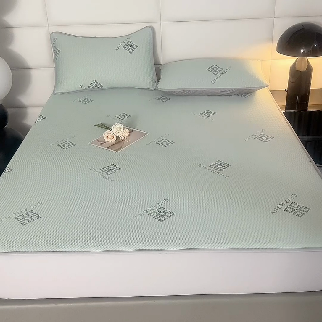 91家纺网 家纺一手货源 找家纺 绒多多 2025新款A类凉感冰豆豆席子凉席床笠款 薄荷绿