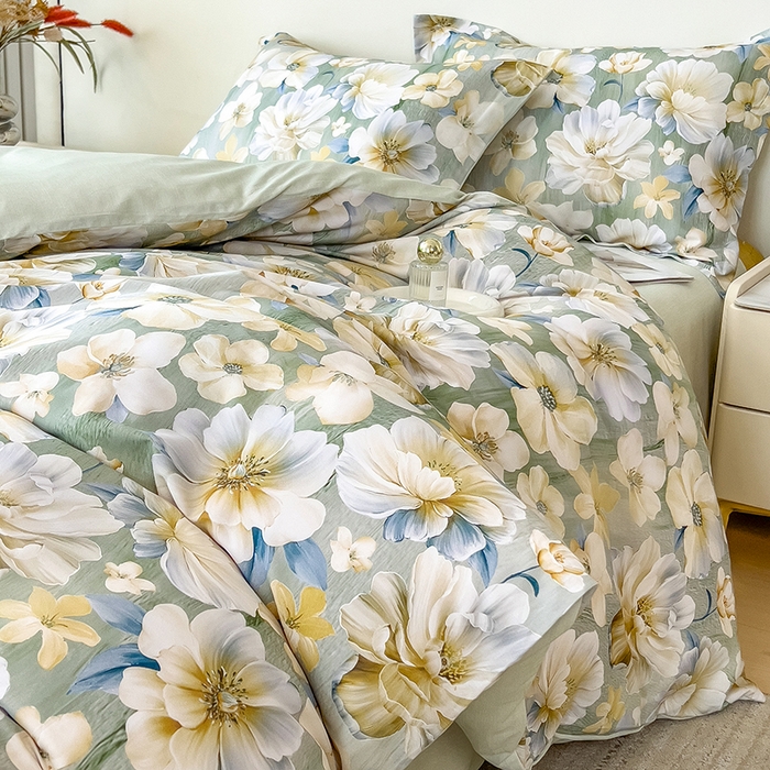 91家纺网 家纺一手货源 找家纺 芃成家纺 2025新款A类莱赛尔天丝棉四件套 繁花满庭