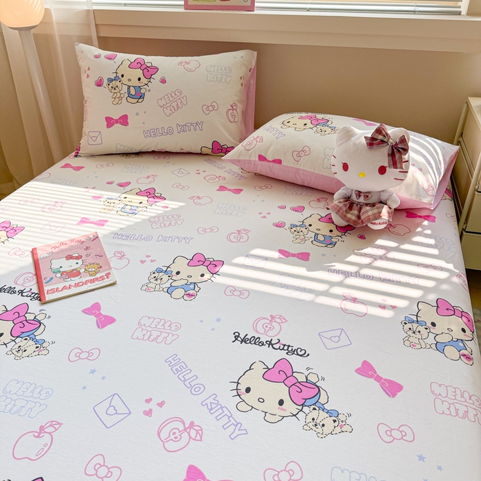 91家纺网 家纺一手货源 找家纺 呗旺鹿 2025新款正版三丽鸥全棉13372单品床笠 凯蒂小熊