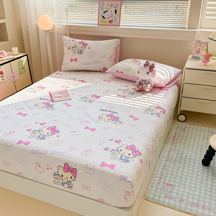 91家纺网 家纺一手货源 找家纺 呗旺鹿 2025新款正版三丽鸥全棉13372单品床笠 凯蒂小熊