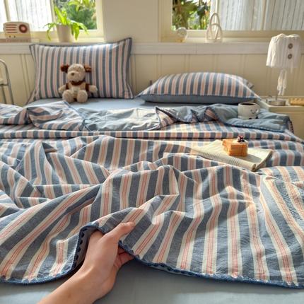 91家纺网 家纺一手货源 找家纺 莱登卡奴 2025新款A类全棉色织水洗棉大豆夏被四件套系列 色织夏被-科瑞雾兰