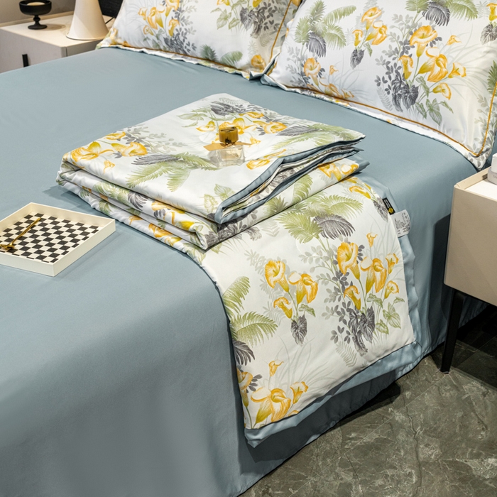 91家纺网 家纺一手货源 找家纺 归属2025新款水洗真丝夏被四件套空调被夏凉被 北加尔绿